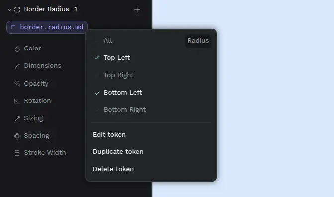 Tokens radius